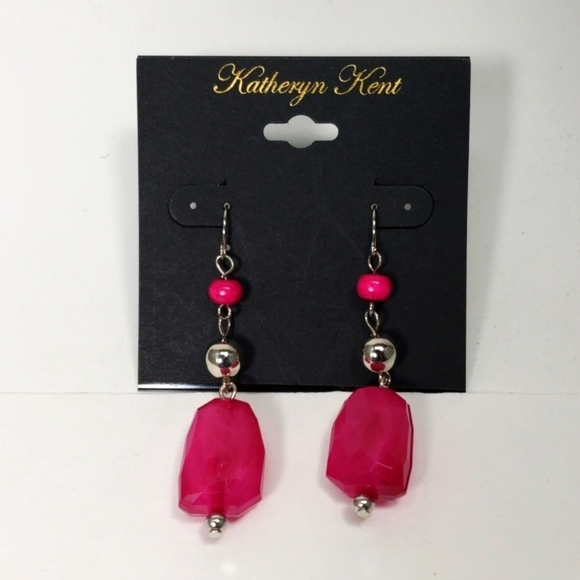 Katheryn Kent Silver-Tone Drop Earrings – Pink Beaded Elegant Women's Jewelry - Picture 3 of 10
